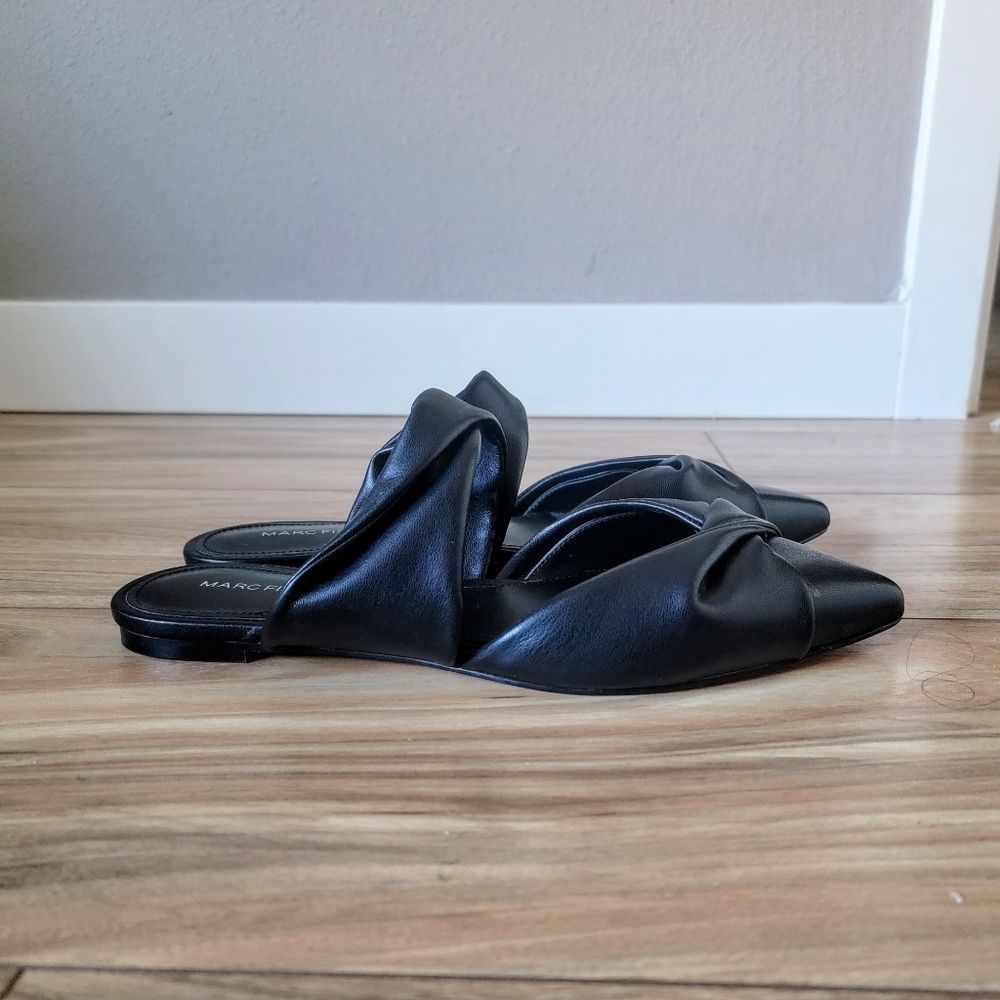Marc Fisher | Satera Knotted Twist Pointed Toe Flat Slip On Mule in Black - Picture 5 of 10
